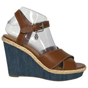 COACH Eaton Sandals Women's Wedges Platform Shoes Heels Size 8.5 Leather Denim